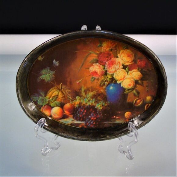 Vintage Lacquer Trinket Trays Still Life Floral - Picture 3 of 7